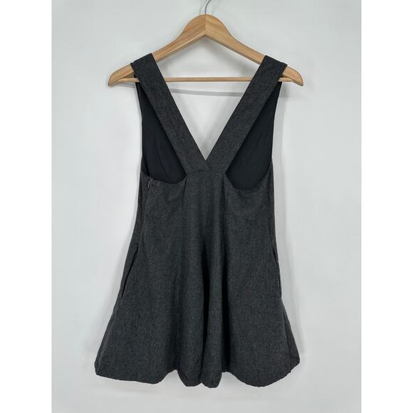 Free People Gemma’s Favorite Dress Wool Blend V-Neck Apron Style Pinafore Gray - Picture 9 of 13